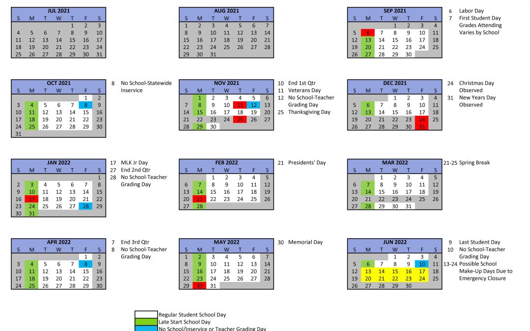 2021-2022 School Year Calendar now available