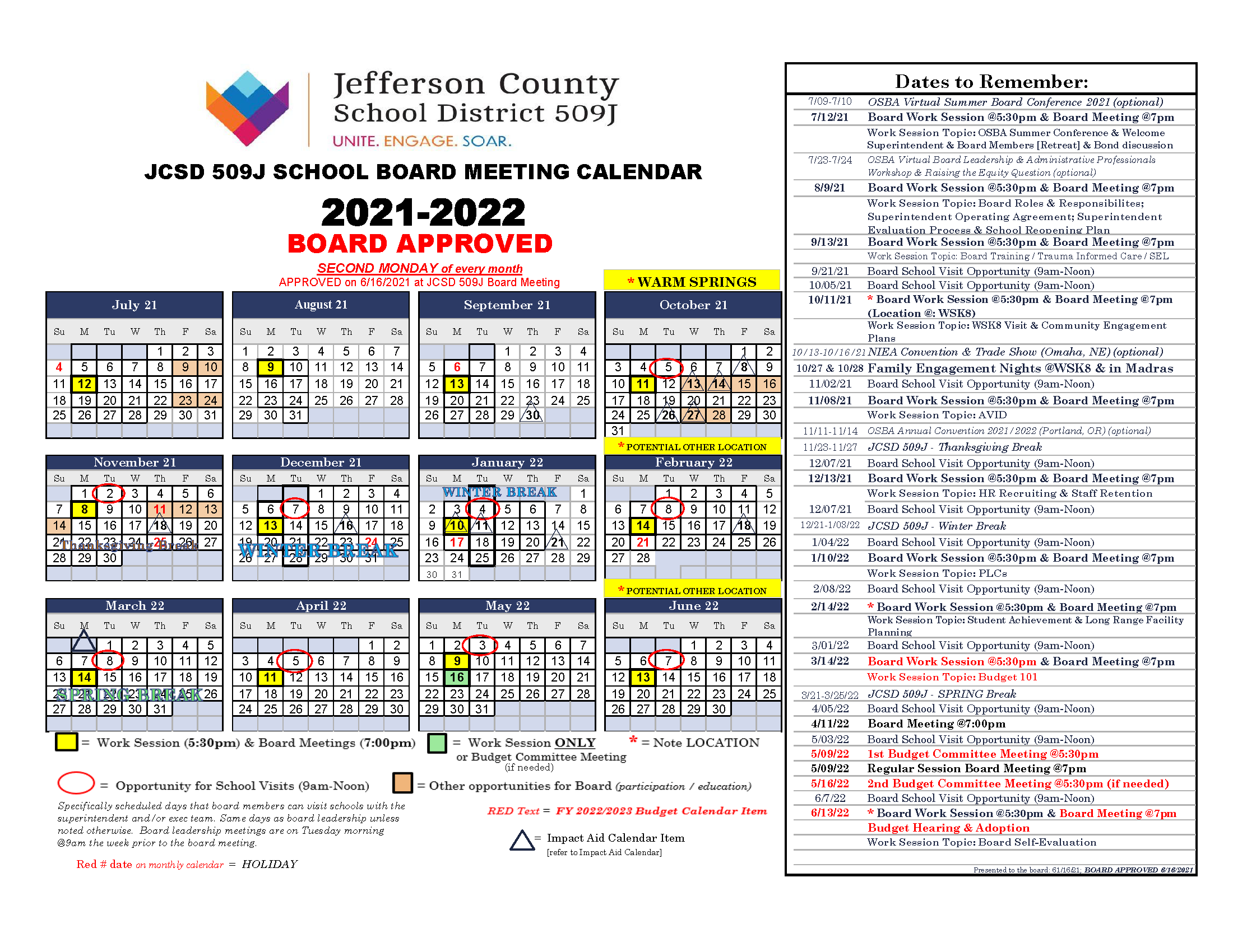 Board Calendar | Jefferson County School District 509J