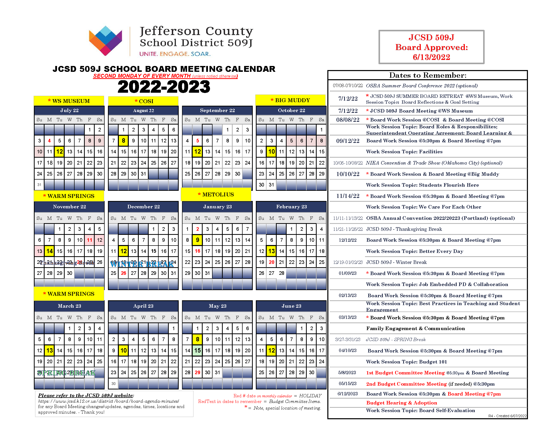 Board Calendar | Jefferson County School District 509J